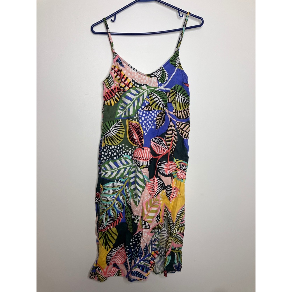 Cynthia Rowley Midi Dress Womens 2 Multicolor Excellent Tropical Linen Smocked
